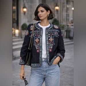 Embroided Quilted Jacket With Mirror Details